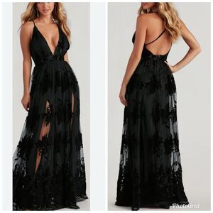 Velvet Burnout Mesh Maxi Dress S Fairy Grunge Whimsigoth Goth Ethereal Prom Gown